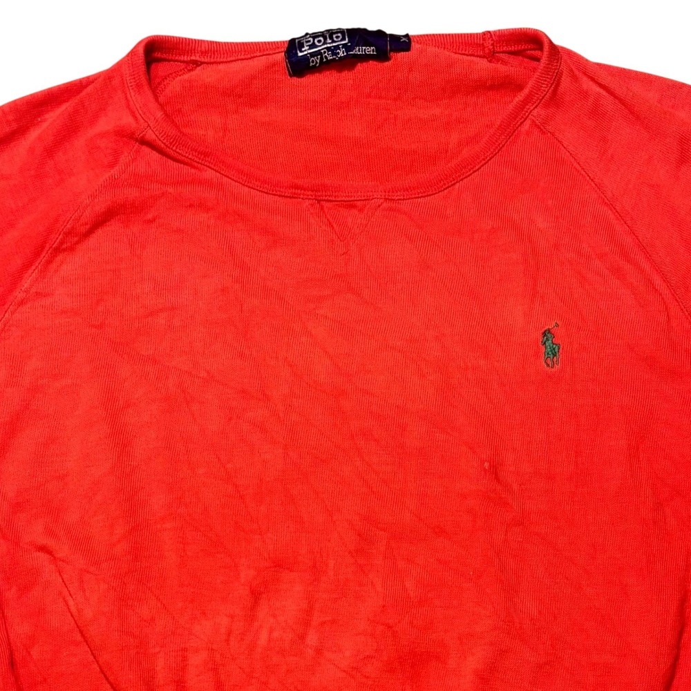 Vintage Polo Ralph Lauren Distressed Raglan Sweatshirt Red Thin Faded 90s